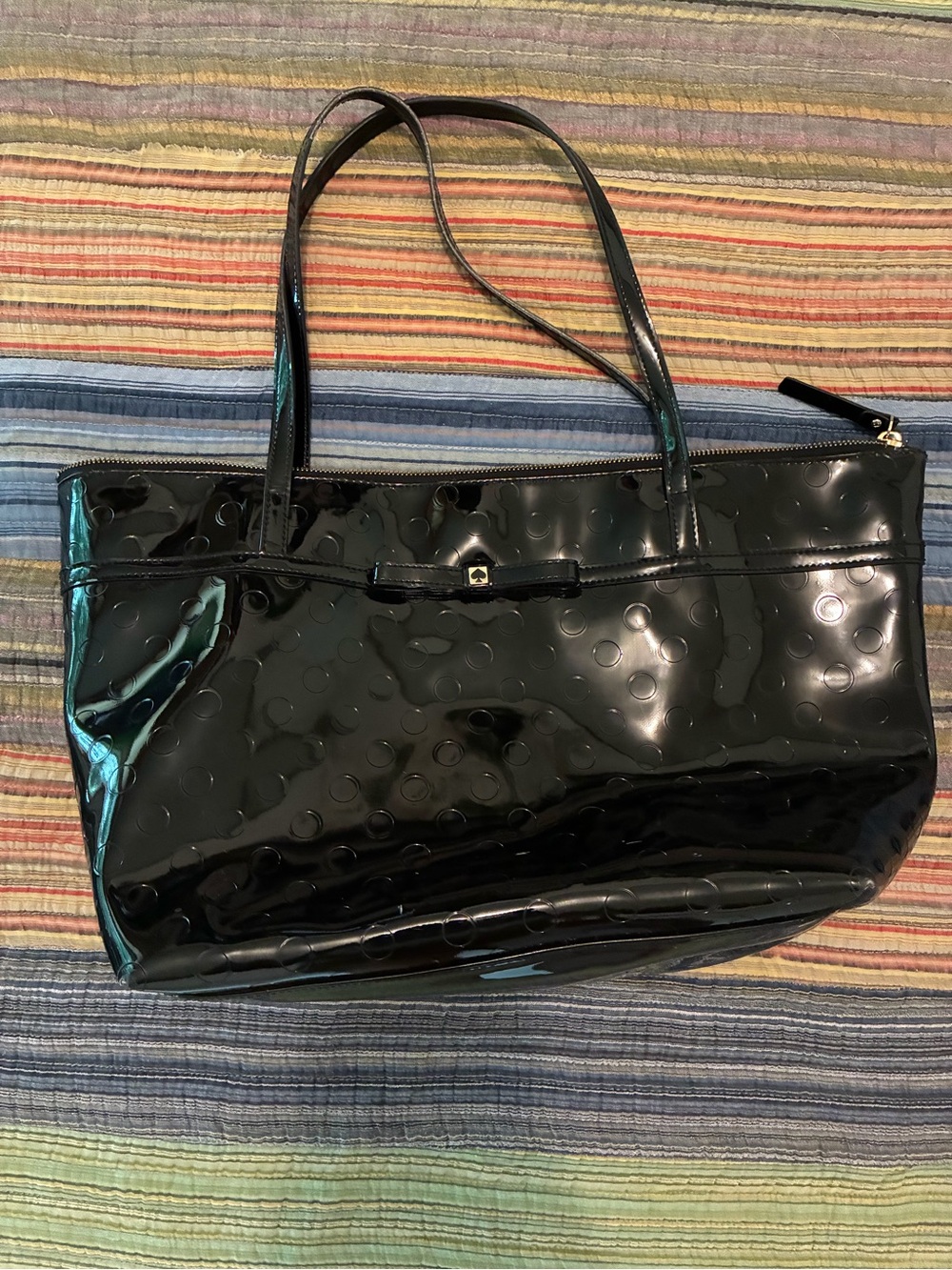 Kate Spade Black Patent Tote Bag with Subtle Dot Texture